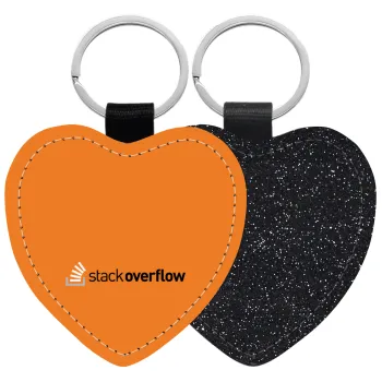StackOverflow, Μπρελόκ PU δερμάτινο glitter καρδιά ΜΑΥΡΟ