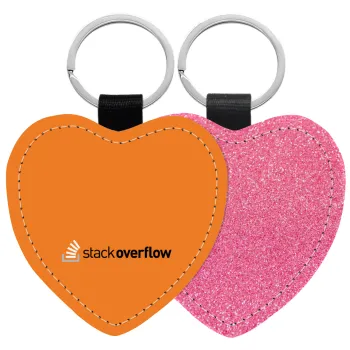 StackOverflow, Μπρελόκ PU δερμάτινο glitter καρδιά ΡΟΖ