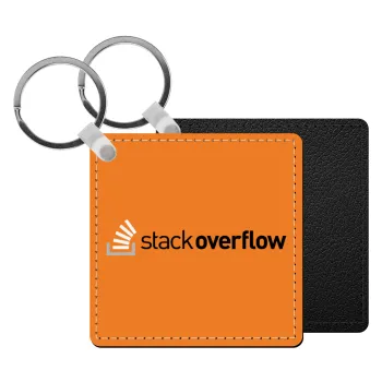 StackOverflow, Μπρελόκ Δερματίνη, τετράγωνο ΜΑΥΡΟ (5x5cm)