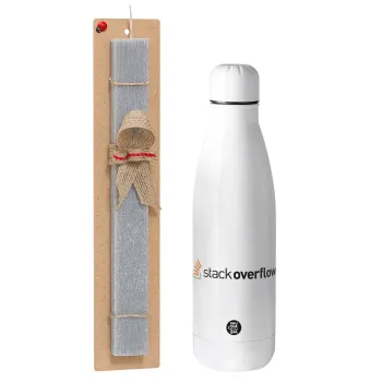 StackOverflow, Easter Set, metallic stainless thermos bottle (500ml) & scented flat Easter candle (30cm) (GRAY)