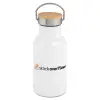 Metallic thermos (Stainless steel) White with wooden lid (bamboo), double-walled, 350ml