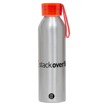 StackOverflow, Αλουμινένιο Αθλητικό Μπουκάλι 650ml – Ασημί με Κόκκινο Καπάκι και Λουράκι Σιλικόνης
