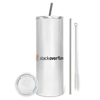 StackOverflow, Tumbler ποτήρι θερμό από ανοξείδωτο ατσάλι 600ml, με μεταλλικό καλαμάκι & βούρτσα καθαρισμού