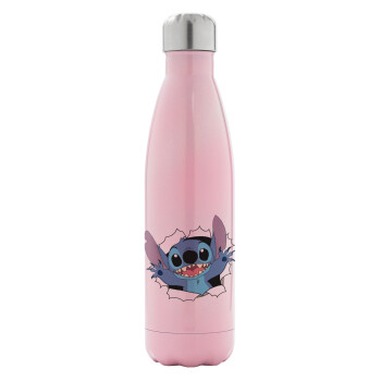 Stitch hello!!!, Metal mug thermos Pink Iridiscent (Stainless steel), double wall, 500ml