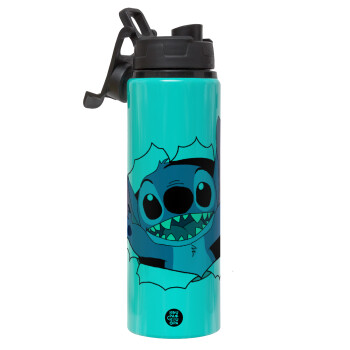 Stitch hello!!!, Metallic water bottle with safety lid, 850ml aluminum