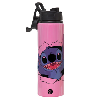 Stitch hello!!!, Metallic water bottle with safety lid, 850ml aluminum