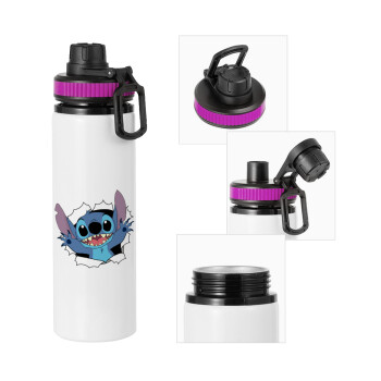Stitch hello!!!, Metallic water bottle with safety lid, 850ml aluminum