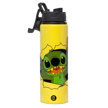 Stitch hello!!!, Metallic water bottle with safety lid, 850ml aluminum