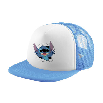 Stitch hello!!!, Καπέλο Soft Trucker με Δίχτυ Γαλάζιο/Λευκό