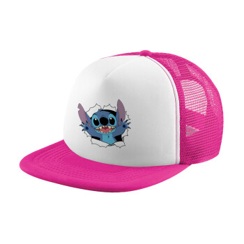 Stitch hello!!!, Καπέλο Ενηλίκων Soft Trucker με Δίχτυ Pink/White (POLYESTER, ΕΝΗΛΙΚΩΝ, UNISEX, ONE SIZE)