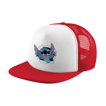 Stitch hello!!!, Καπέλο Ενηλίκων Soft Trucker με Δίχτυ Red/White (POLYESTER, ΕΝΗΛΙΚΩΝ, UNISEX, ONE SIZE)