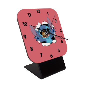 Stitch hello!!!, Quartz Wooden table clock with hands (10cm)