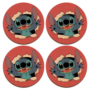 Stitch hello!!!, ΣΕΤ x4 Σουβέρ ξύλινα στρογγυλά plywood (9cm)