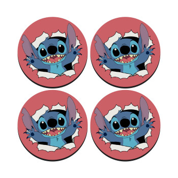 Stitch hello!!!, ΣΕΤ 4 Σουβέρ ξύλινα στρογγυλά (9cm)