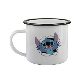 Stitch hello!!!, Κούπα εμαγιέ με μαύρο χείλος 360ml