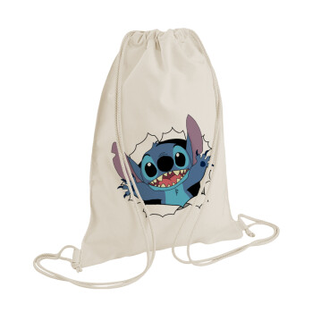 Stitch hello!!!, Τσάντα πλάτης πουγκί GYMBAG natural (28x40cm)