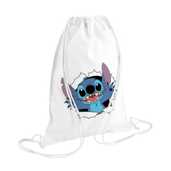 Stitch hello!!!, Τσάντα πλάτης πουγκί GYMBAG λευκή (28x40cm)