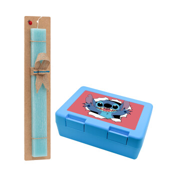 Stitch hello!!!, Easter Set, children's snack container BLUE & Easter aromatic flat candle (30cm) (TURQUOISE)