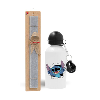 Stitch hello!!!, Easter Set, metallic aluminum water bottle (500ml) & aromatic flat Easter candle (30cm) (GRAY)