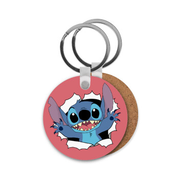 Stitch hello!!!, Μπρελόκ Ξύλινο στρογγυλό MDF Φ5cm