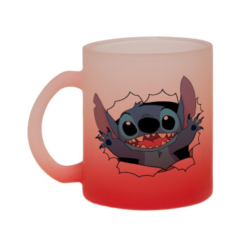 Stitch hello!!!, Κούπα γυάλινη δίχρωμη με βάση το κόκκινο ματ, 330ml