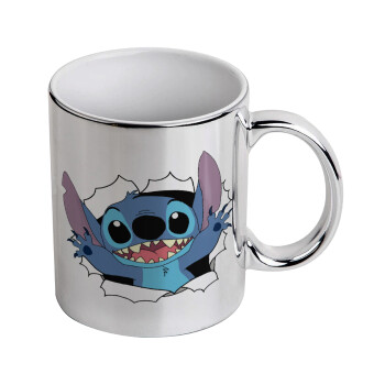 Stitch hello!!!, Mug ceramic, silver mirror, 330ml
