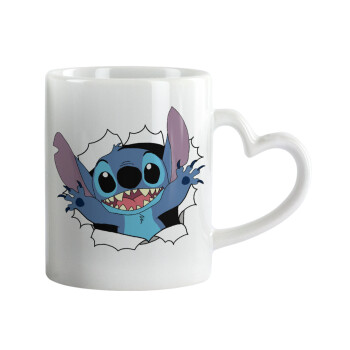 Stitch hello!!!, Mug heart handle, ceramic, 330ml