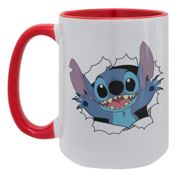 Stitch hello!!!, Κούπα Mega 15oz, κεραμική Κόκκινη, 450ml