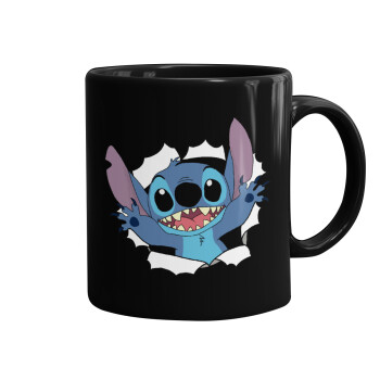 Stitch hello!!!, Mug black, ceramic, 330ml