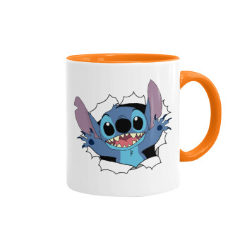 Stitch hello!!!, Mug colored orange, ceramic, 330ml