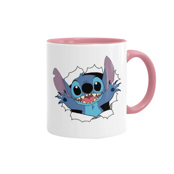 Stitch hello!!!, Mug colored pink, ceramic, 330ml