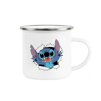 Stitch hello!!!, Metallic enamel cup white 360ml