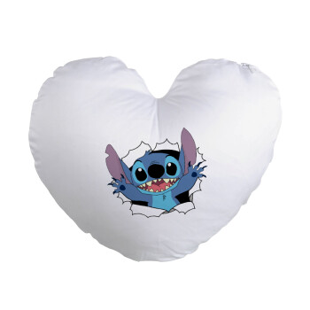 Stitch hello!!!, Μαξιλάρι καναπέ καρδιά 40x40cm περιέχεται το  γέμισμα