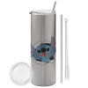 Tumbler ποτήρι θερμό Ασημένιο από ανοξείδωτο ατσάλι 600ml, με μεταλλικό καλαμάκι & βούρτσα καθαρισμού
