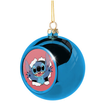 Stitch hello!!!, Χριστουγεννιάτικη μπάλα δένδρου Μπλε 8cm