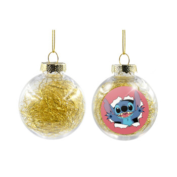 Stitch hello!!!, Χριστουγεννιάτικη μπάλα δένδρου διάφανη με χρυσό γέμισμα 8cm
