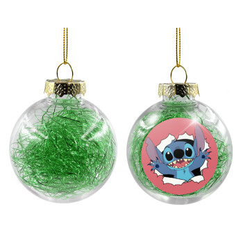 Stitch hello!!!, Χριστουγεννιάτικη μπάλα δένδρου διάφανη με πράσινο γέμισμα 8cm