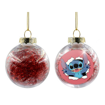 Stitch hello!!!, Χριστουγεννιάτικη μπάλα δένδρου διάφανη με κόκκινο γέμισμα 8cm