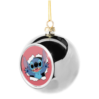 Stitch hello!!!, Silver 8cm Christmas tree ball ornament