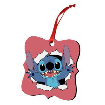 Stitch hello!!!, Christmas ornament polygon wooden 7.5cm