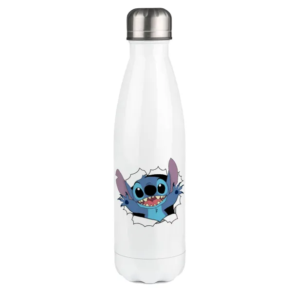 Stitch hello!!! — Μεταλλικό παγούρι θερμός Λευκό (Stainless steel), διπλού τοιχώματος, 500ml