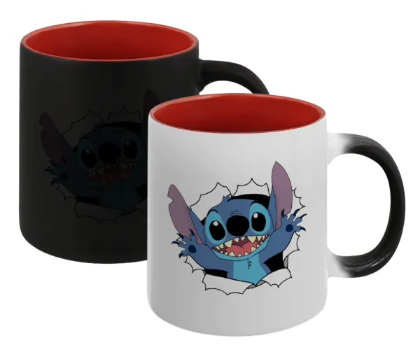 Stitch hello!!! — Κούπα Μαγική εσωτερικό κόκκινο, κεραμική, 330ml που αλλάζει χρώμα με το ζεστό ρόφημα