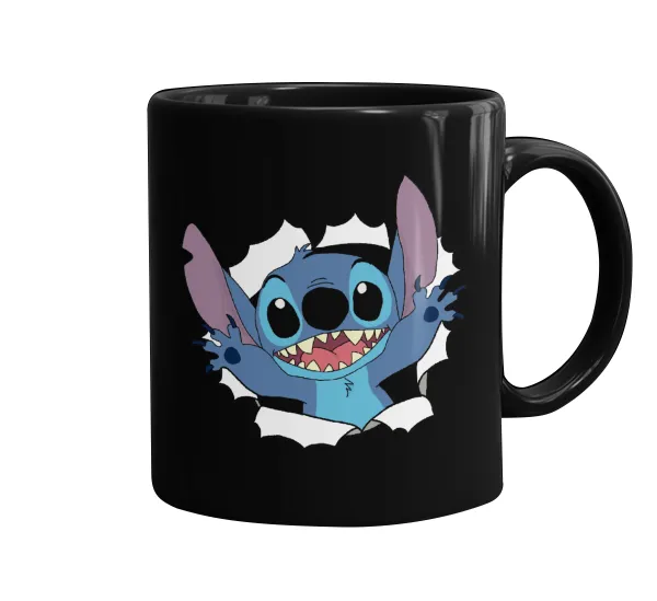 Stitch hello!!! — Κούπα Μαύρη, κεραμική, 330ml