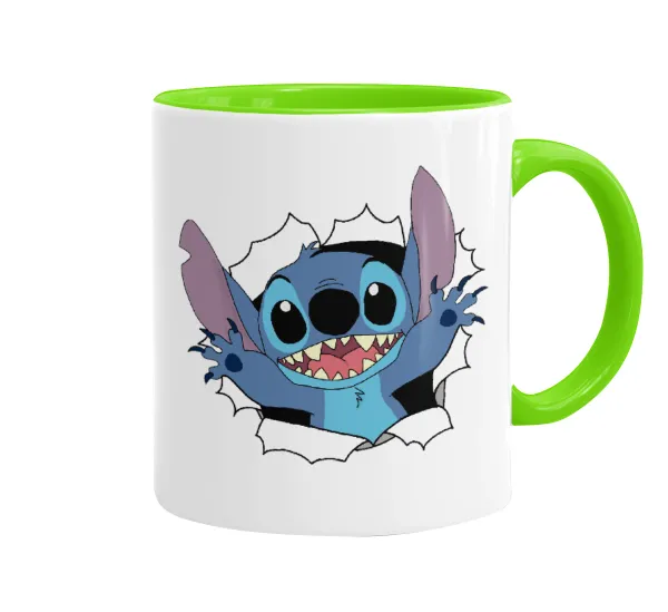Stitch hello!!! — Κούπα χρωματιστή βεραμάν, κεραμική, 330ml