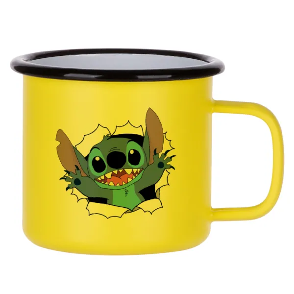 Stitch hello!!! — Κούπα Μεταλλική εμαγιέ ΜΑΤ Κίτρινη 360ml