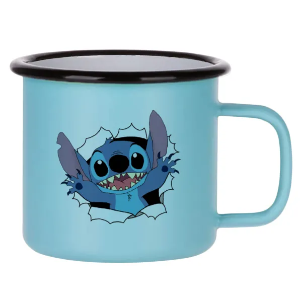 Stitch hello!!! — Κούπα Μεταλλική εμαγιέ ΜΑΤ σιέλ 360ml