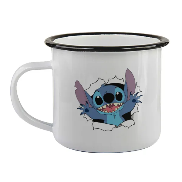 Stitch hello!!! — Enamel mug with black rim, 360ml