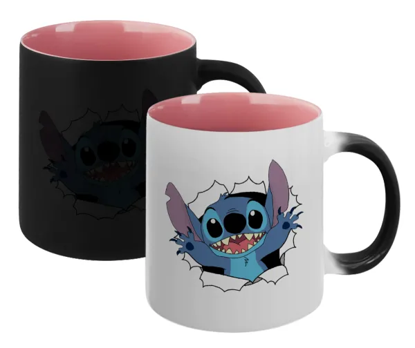 Stitch hello!!! — Magic mug with pink interior, ceramic, 330ml, changes colour with hot drinks
