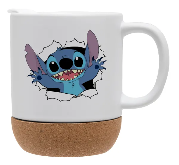 Stitch hello!!! — Κούπα, κεραμική με βάση φελού και καπάκι (ΜΑΤ), 330ml