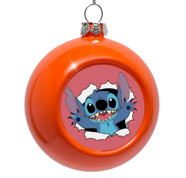 Stitch hello!!! — Στολίδι Χριστουγεννιάτικη μπάλα δένδρου Πορτοκαλί 8cm
